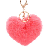Red Love Heart Shaped Plush Keychains Couple Rabbit Hair Ball Bag Pendant Car