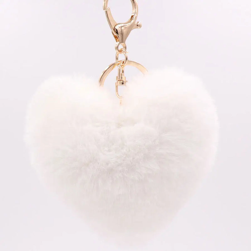 Red Love Heart Shaped Plush Keychains Couple Rabbit Hair Ball Bag Pendant Car