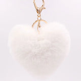 Red Love Heart Shaped Plush Keychains Couple Rabbit Hair Ball Bag Pendant Car