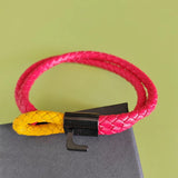 Red Leather Woven Bracelet Stainless Steel Buckle Girl Women Gift
