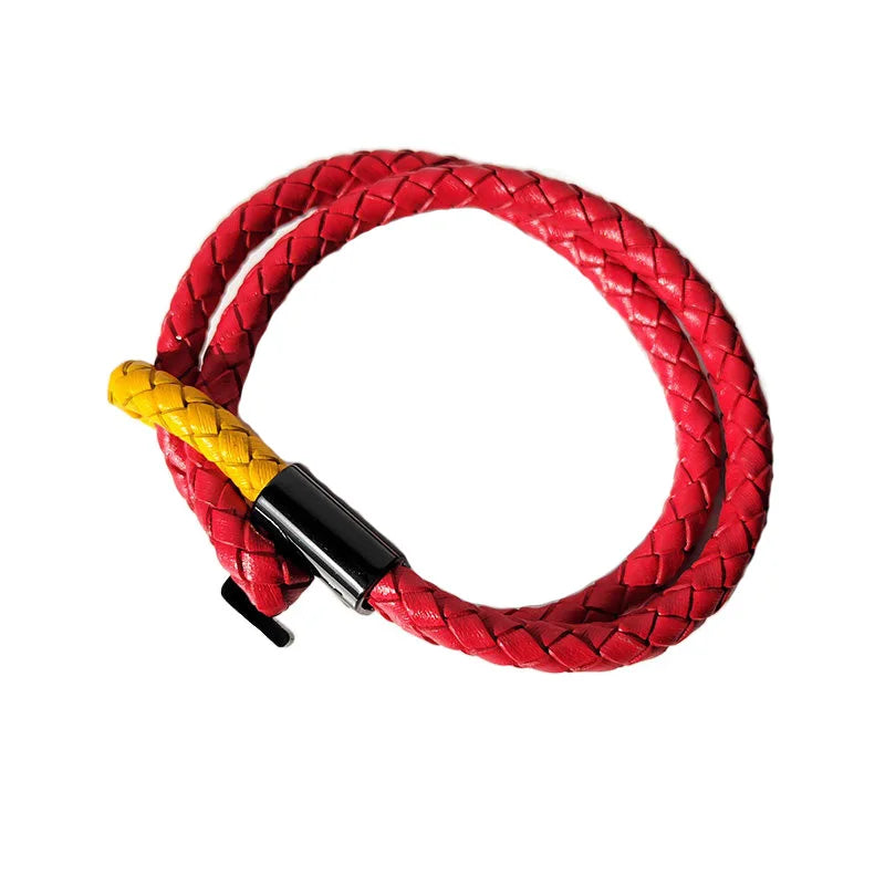 Red Leather Woven Bracelet Stainless Steel Buckle Girl Women Gift