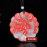 Red Jade Peacock Pendant Necklace Chinese Hand-Carved Luck Amulet