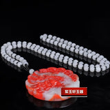 Red Jade Peacock Pendant Necklace Chinese Hand-Carved Luck Amulet