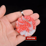 Red Jade Peacock Pendant Necklace Chinese Hand-Carved Luck Amulet