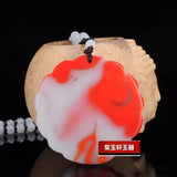 Red Jade Peacock Pendant Necklace Chinese Hand-Carved Luck Amulet