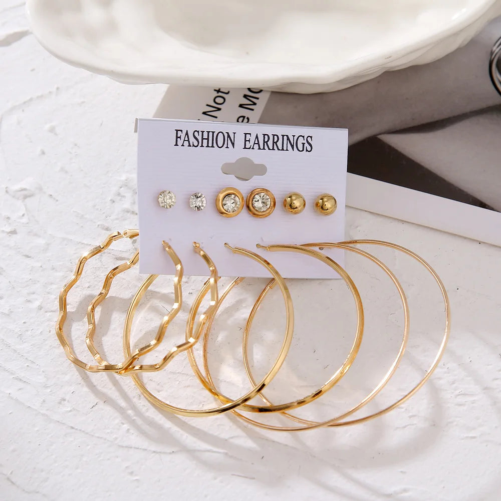Oversize Twist Hoop Earrings with Pearl and Cubic Zirconia Studs