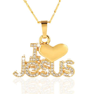 Religious I Love Jesus Pendant Necklace for Women Gold/Rose Christian Jewelry