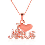 Religious I Love Jesus Pendant Necklace for Women Gold/Rose Christian Jewelry