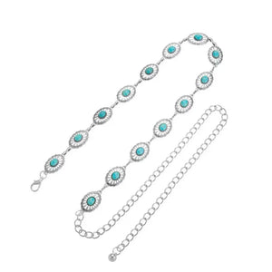 Bohemian Silver Metal Waist Chain Turquoise Dress Belt