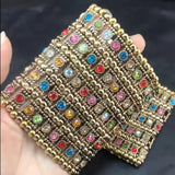 Retro Crystal Punk Woven Beaded Wide Bracelet