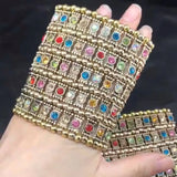 Retro Crystal Punk Woven Beaded Wide Bracelet