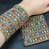 Retro Crystal Punk Woven Beaded Wide Bracelet