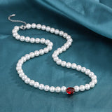 Fritillary Pearl Necklace Red Crystal Pendant Gift
