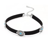 Green Opal Choker Bracelet Set, Boho Velvet Neckband for Women