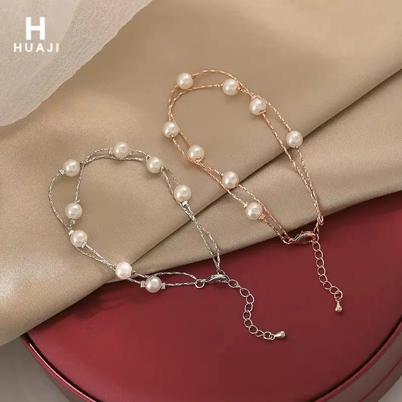 Retro Pearl String Bracelet Charm Letters Bracelet
