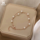 Retro Pearl String Bracelet Charm Letters Bracelet