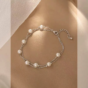 Retro Pearl String Bracelet Charm Letters Bracelet