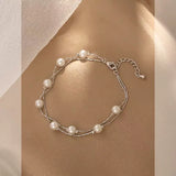 Retro Pearl String Bracelet Charm Letters Bracelet