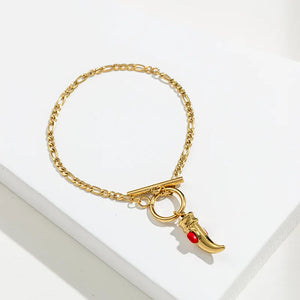 Red Pine Stone Bull Horn Bracelet For Women