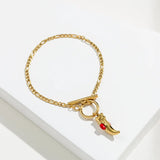 Red Pine Stone Bull Horn Bracelet For Women