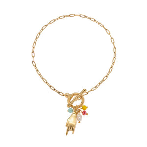 Red Pine Stone Bull Horn Bracelet For Women