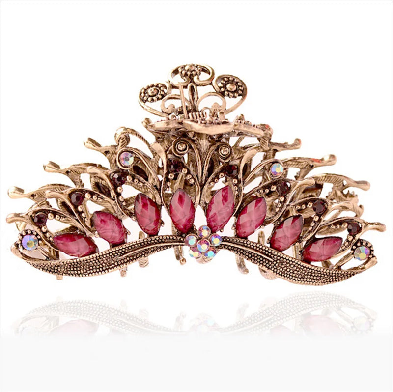 Retro Rhinestone Metal Hair Claw Crab Clip Crystal Barrette Hairpin