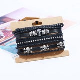 Retro Skull Beaded Leather Bracelet Multi-layer Bracelet