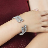 Rhinestone Bangle Open Cuff Roman Numerals Bracelet Stainless Steel Women