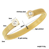 Rhinestone Bangle Open Cuff Roman Numerals Bracelet Stainless Steel Women