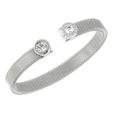 Rhinestone Bangle Open Cuff Roman Numerals Bracelet Stainless Steel Women