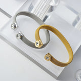 Rhinestone Bangle Open Cuff Roman Numerals Bracelet Stainless Steel Women