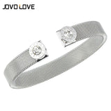 Rhinestone Bangle Open Cuff Roman Numerals Bracelet Stainless Steel Women