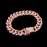 12mm Iced Out Cuban Link Chain Bracelet - Silver Bling Rhinestone Jewelry