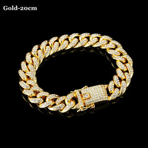 12mm Iced Out Cuban Link Chain Bracelet - Silver Bling Rhinestone Jewelry