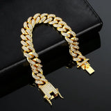 12mm Iced Out Cuban Link Chain Bracelet - Silver Bling Rhinestone Jewelry
