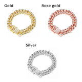 12mm Iced Out Cuban Link Chain Bracelet - Silver Bling Rhinestone Jewelry