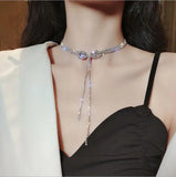 Rhinestone Chain Bow Necklace Crystal Clavicle Chain Fringe Jewelry