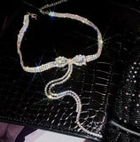 Rhinestone Chain Bow Necklace Crystal Clavicle Chain Fringe Jewelry