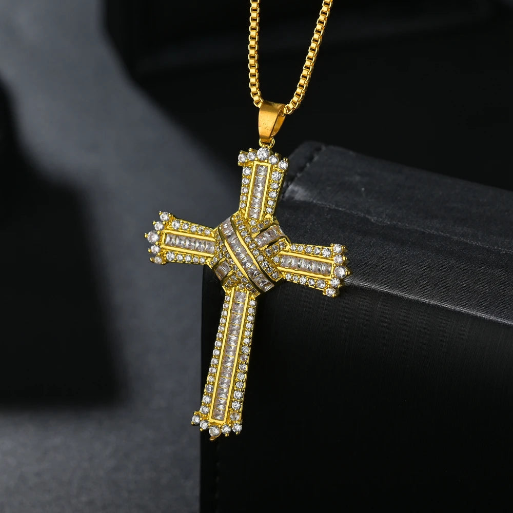Vintage Silver Cross Choker Necklace Rhinestone Crystal Women Pendant