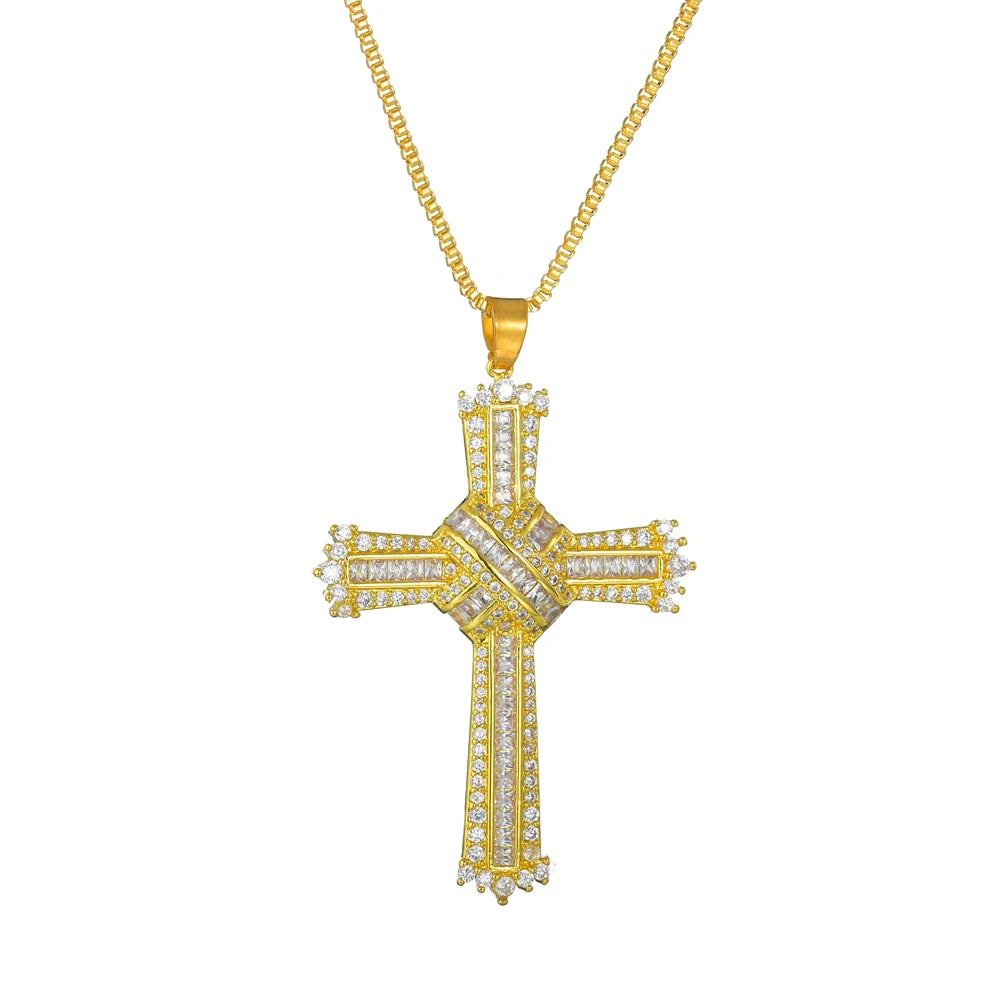 Vintage Silver Cross Choker Necklace Rhinestone Crystal Women Pendant