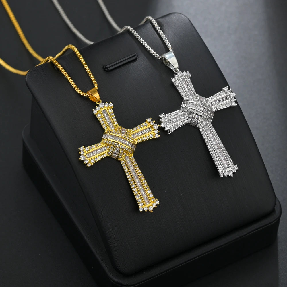 Vintage Silver Cross Choker Necklace Rhinestone Crystal Women Pendant