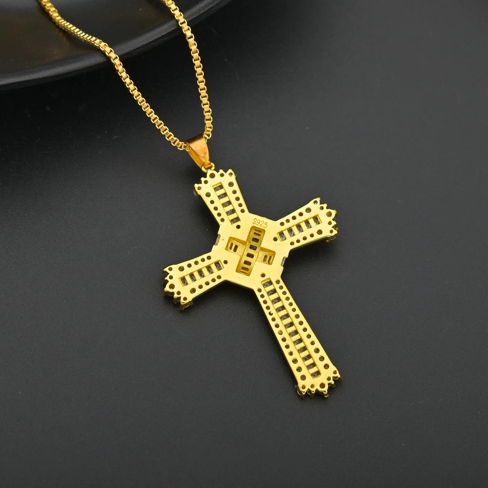 Vintage Silver Cross Choker Necklace Rhinestone Crystal Women Pendant