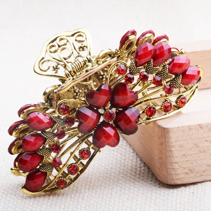 Rhinestone Crystal Flower Hair Claws Clips Clamp Retro Women Bride 9*3.5cm