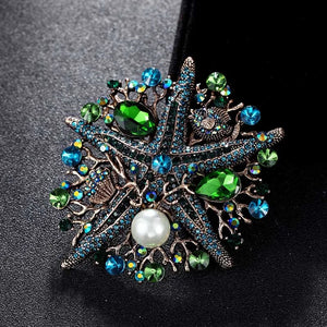 Starfish Brooch Pin Rhinestone Crystal Pearl Jewelry