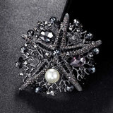 Starfish Brooch Pin Rhinestone Crystal Pearl Jewelry