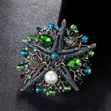 Starfish Brooch Pin Rhinestone Crystal Pearl Jewelry