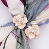 Rhinestone Flower Brooches Women Scarf Clip Pearl Jewelry Accessory