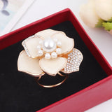 Rhinestone Flower Brooches Women Scarf Clip Pearl Jewelry Accessory