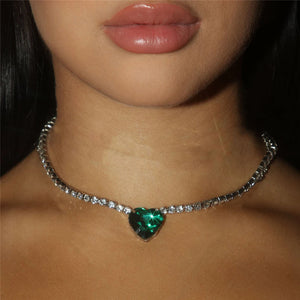 Green Heart Pendant Necklace Romantic Wedding Jewelry