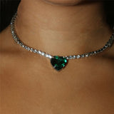 Green Heart Pendant Necklace Romantic Wedding Jewelry